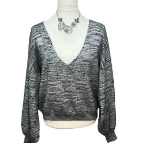 Free People Cropped Oversized Shimmery Sweater Deep V Neckline - Picture 1 of 8